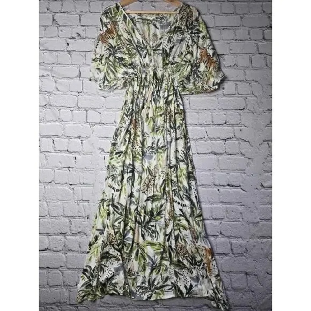 Cost Plus World Market Leafy Green and Brown Maxi Dress